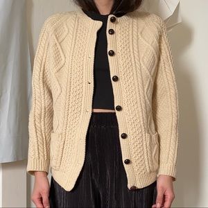 Cream Vintage Crochet Textured Cardigan